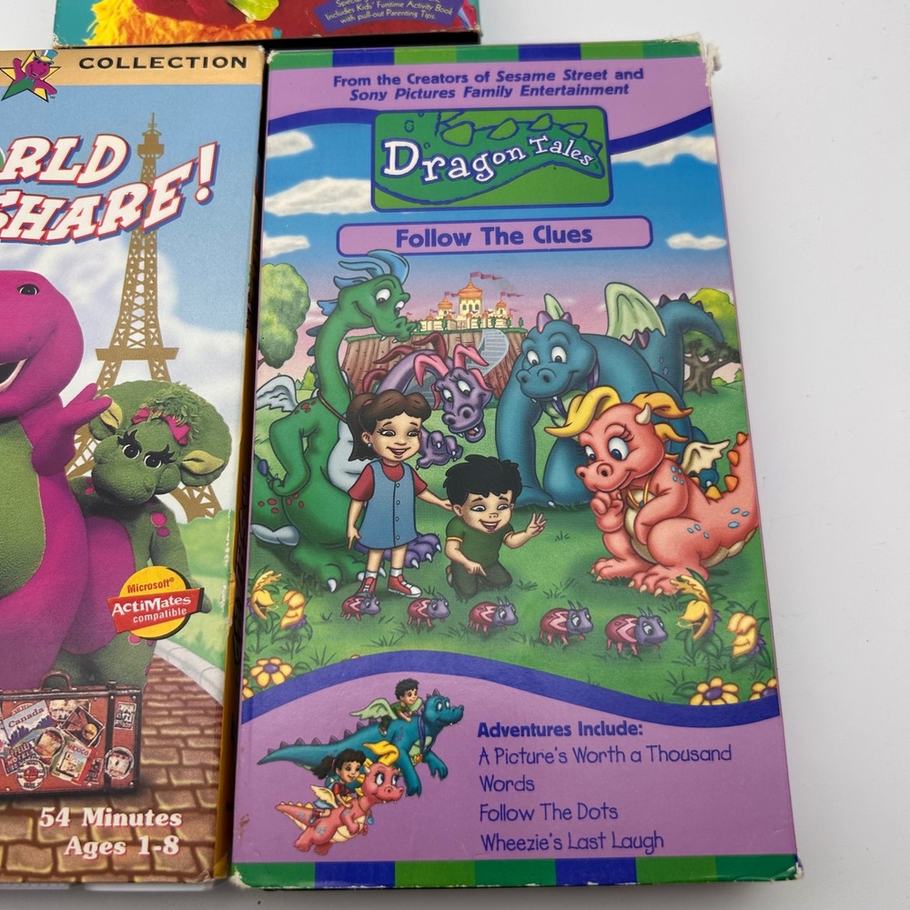 Kids VHS Lot Sesame Street Barney Dragon Tales Learning To Share 3 Tape Bundle - Picture 3 of 8